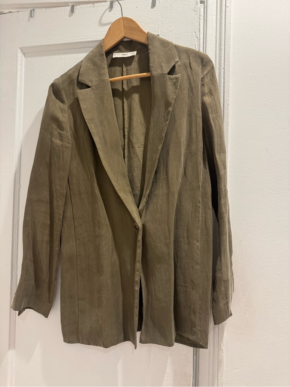 Mango Olive Green Relaxed-Lapel Women's Blazer